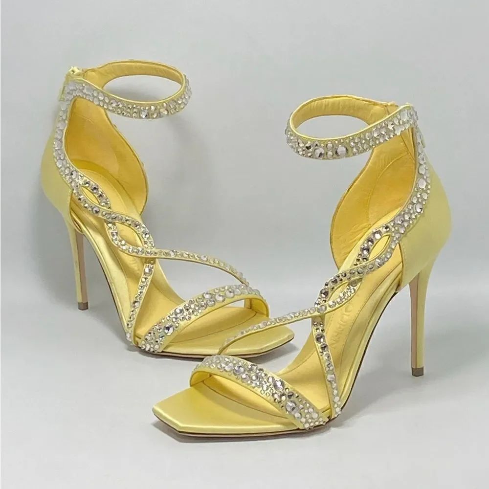 Alexander McQueen Crystal Satin Ankle-Cuff Cocktail Sandals size 36